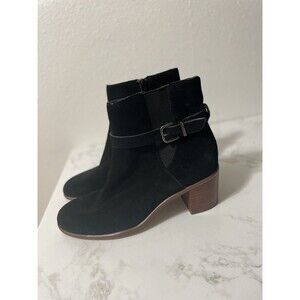 Gianni Bini Helton Black Suede Buckle Block Heel Booties Ankle Boots Sz 6.5 Shoe